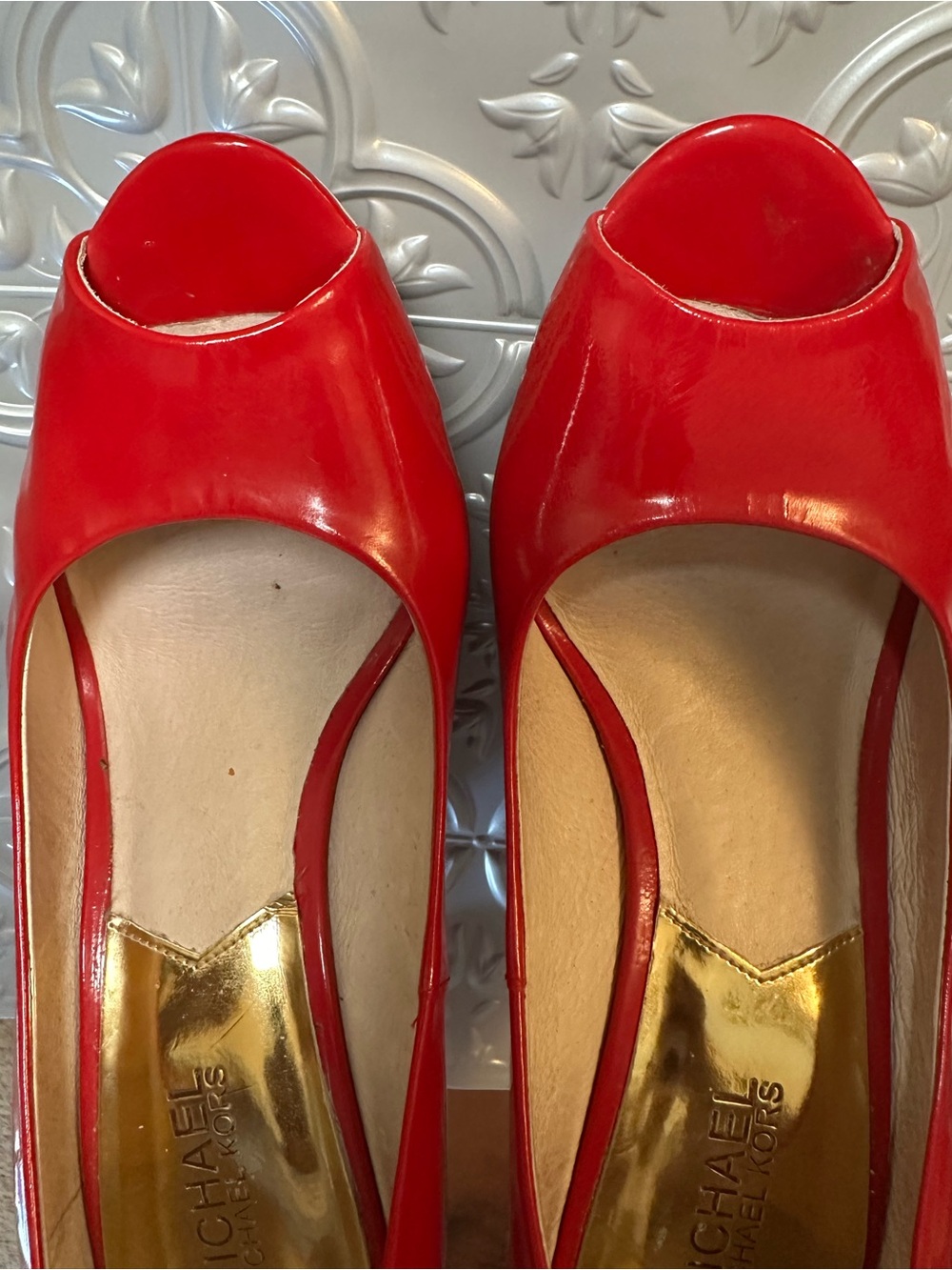MICHAEL Michael Kors Adalia Red Patent Striped Platform Wedge Heels Size 8 - Picture 6 of 10